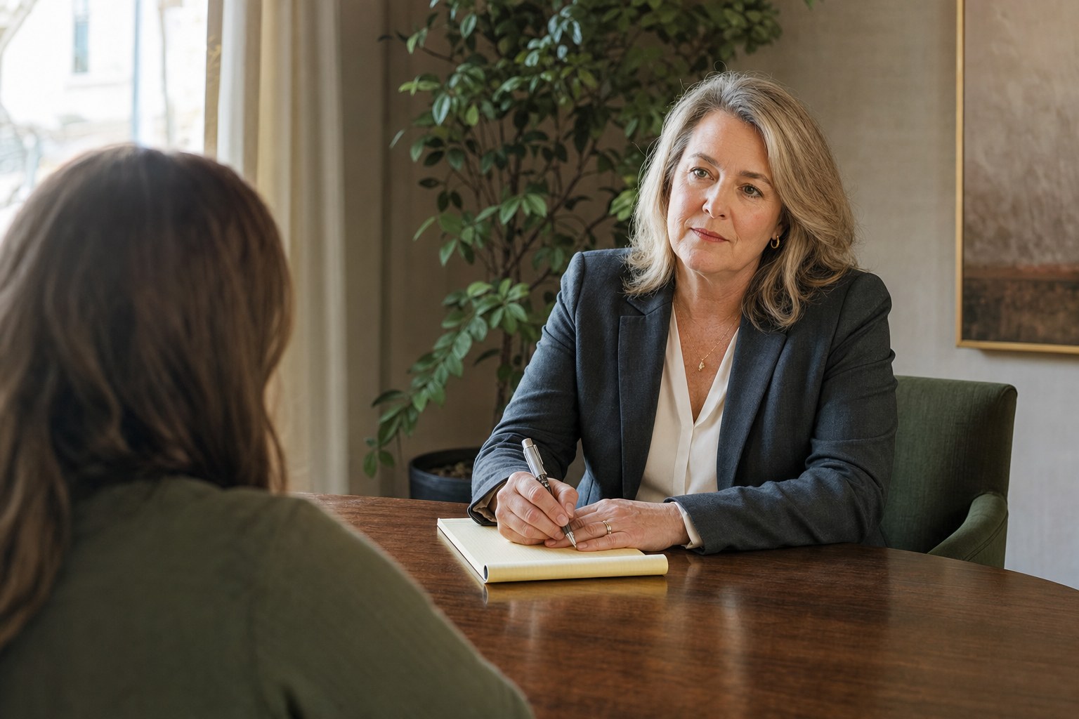 Attorney listening during a private consultation